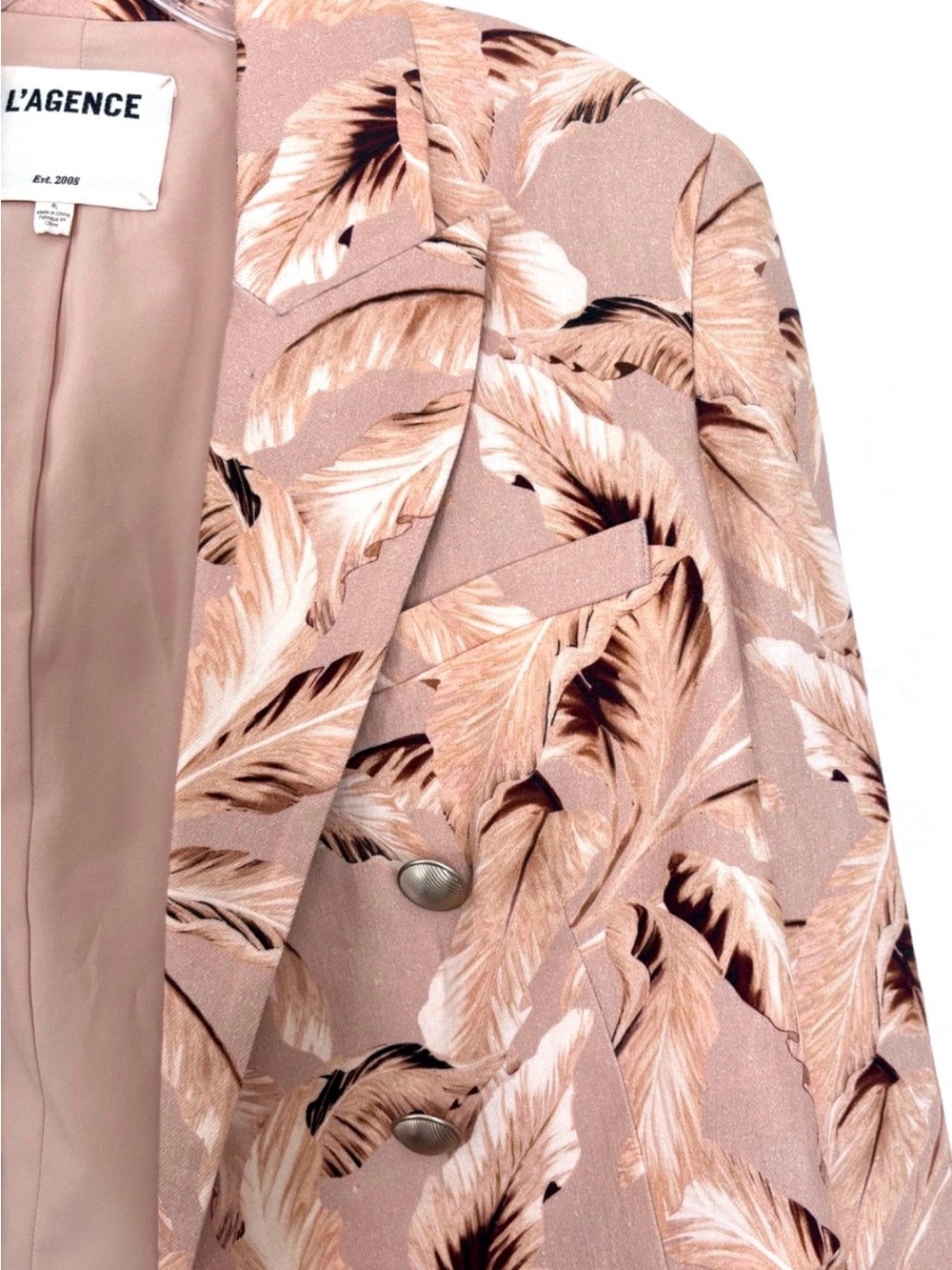 NWOT L’Agence Brooke Leaf Print Linen Blend Double Breasted Blazer Sz 6 - Picture 6 of 16